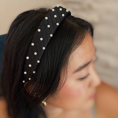 Quilted Pearl Embellished Headband — Hand-Nailed Detail Classic Style - Headbands