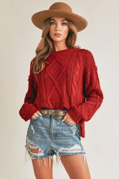 Cable Knit Adela Holiday Crewneck Sweater - Ro + Ivy