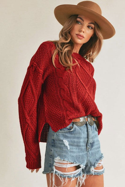 Cable Knit Adela Holiday Crewneck Sweater - Ro + Ivy