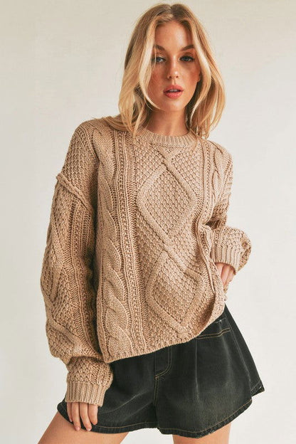Cable Knit Adela Holiday Crewneck Sweater - Ro + Ivy