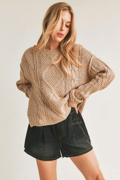 Cable Knit Adela Holiday Crewneck Sweater - Ro + Ivy
