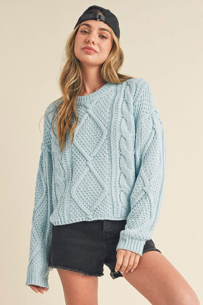 Cable Knit Adela Holiday Crewneck Sweater - Ro + Ivy
