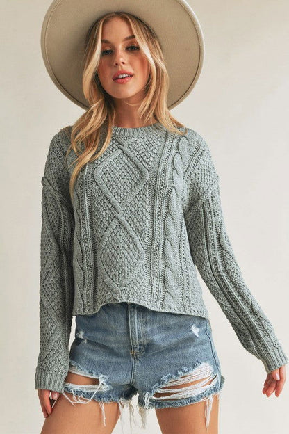Cable Knit Adela Holiday Crewneck Sweater - Ro + Ivy