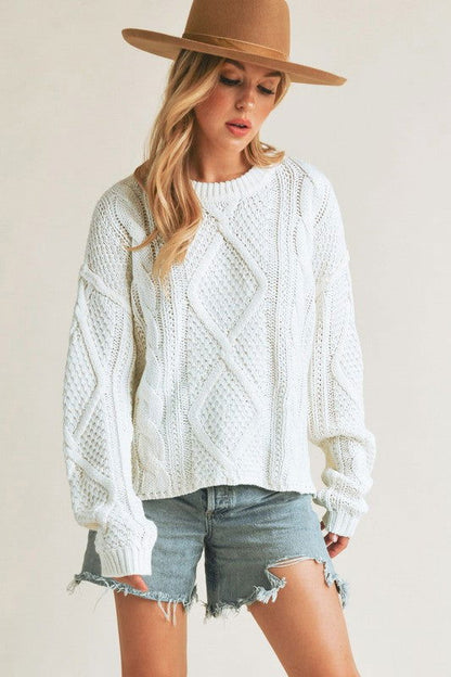 Cable Knit Adela Holiday Crewneck Sweater - Ro + Ivy