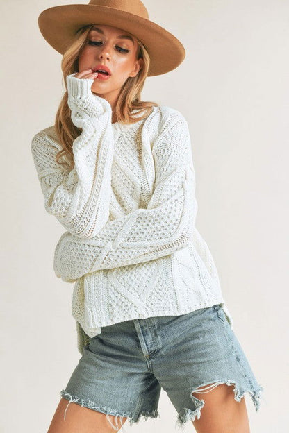 Cable Knit Adela Holiday Crewneck Sweater - Ro + Ivy