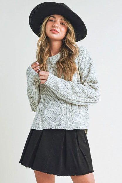 Cable Knit Adela Holiday Crewneck Sweater - Ro + Ivy