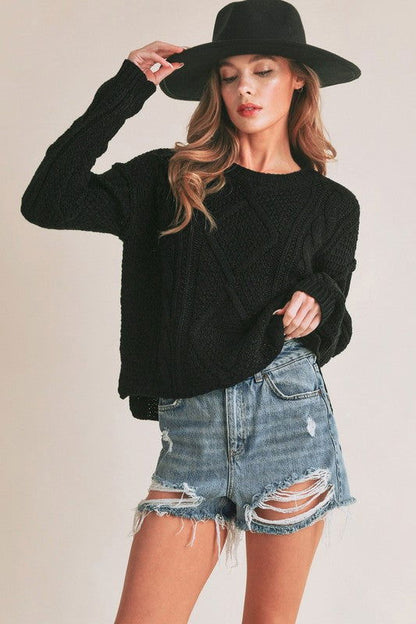 Cable Knit Adela Holiday Crewneck Sweater - Ro + Ivy