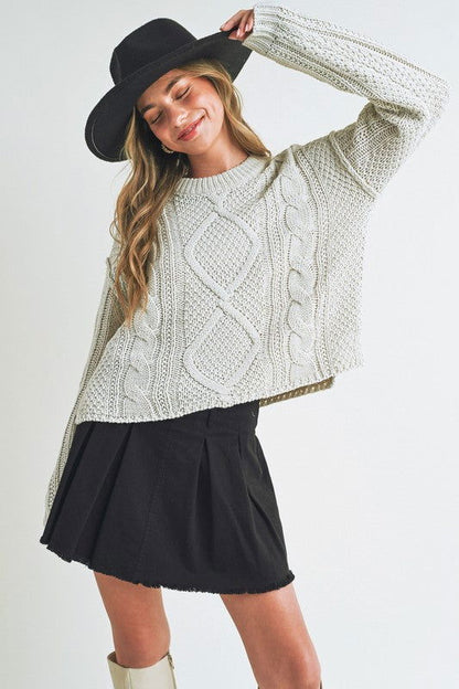 Cable Knit Adela Holiday Crewneck Sweater - Ro + Ivy
