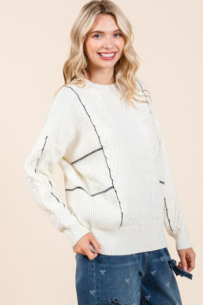 Cable Knit Long-Sleeve Sweater - Ro + Ivy