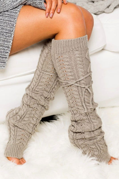 Cable Knit Long Tie Leg Warmer - Ro + Ivy