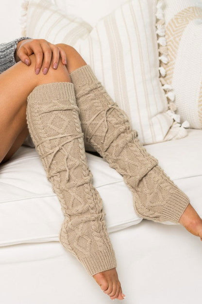 Cable Knit Long Tie Leg Warmer - Ro + Ivy