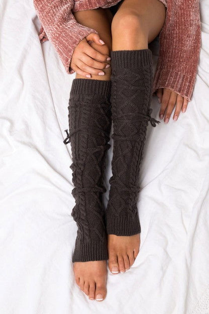 Cable Knit Long Tie Leg Warmer - Ro + Ivy