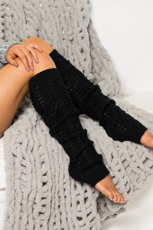 Cable Knit Long Tie Leg Warmer - Ro + Ivy