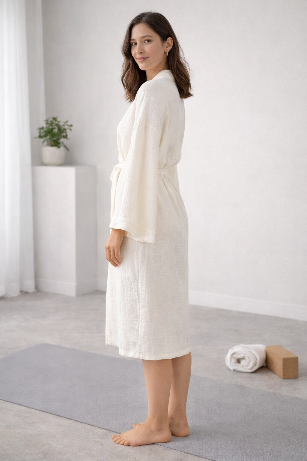 Women's Cotton Muslin Wrap Robe — Lightweight Breathable Belted Loose Sleeve Airy Style - Robes