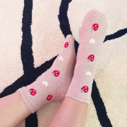 Cherry & Strawberry Ultra-Soft Fuzzy Socks 2-Pack — Cozy Fruit Print - Socks