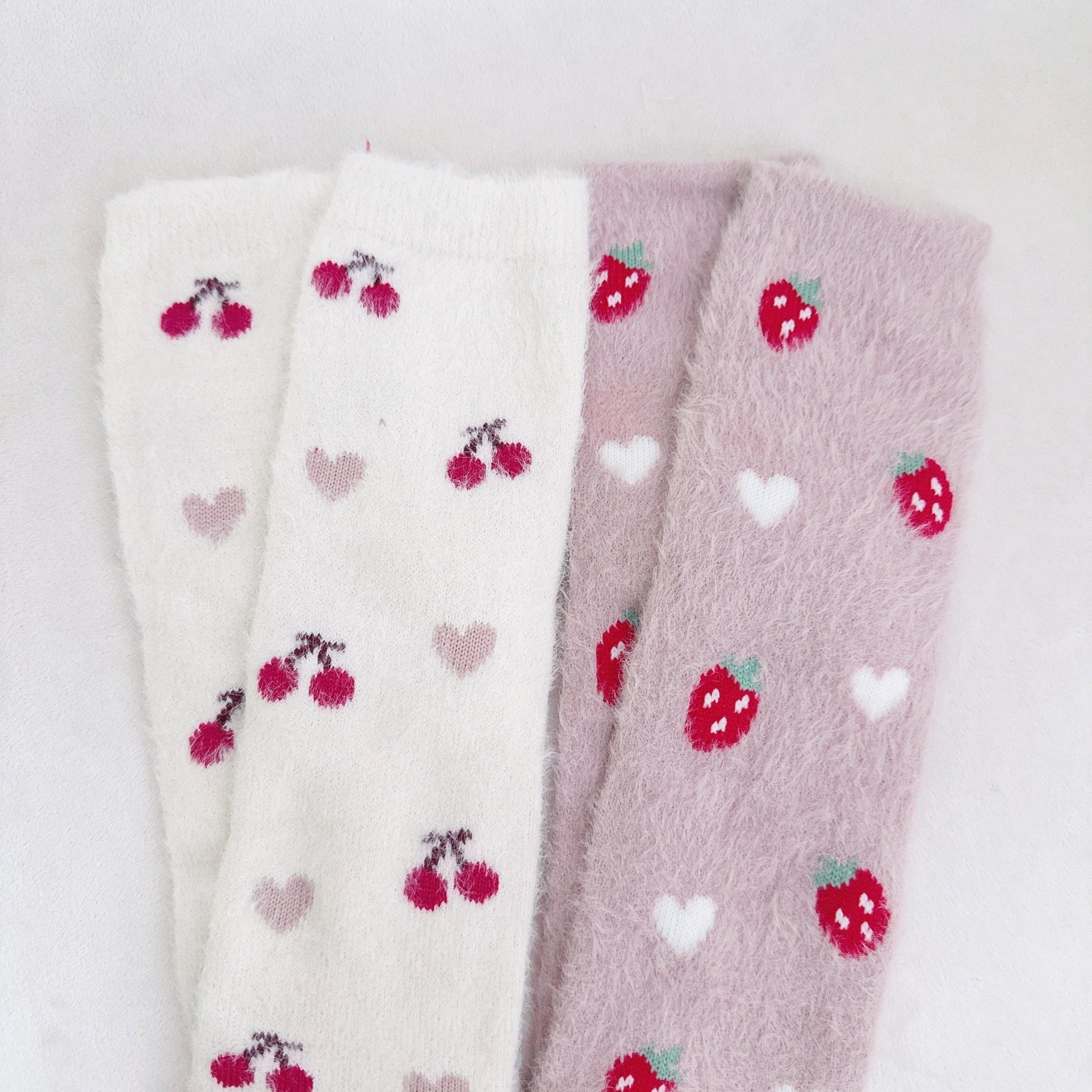Cherry & Strawberry Ultra-Soft Fuzzy Socks 2-Pack — Cozy Fruit Print - Socks