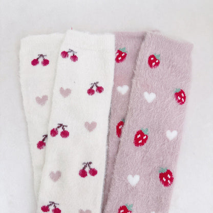 Cherry & Strawberry Ultra-Soft Fuzzy Socks 2-Pack — Cozy Fruit Print - Socks