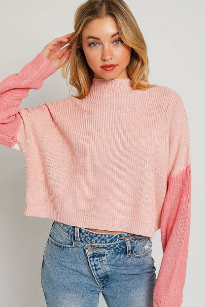 Color Block Oversize Mock Neck Sweater - Ro + Ivy