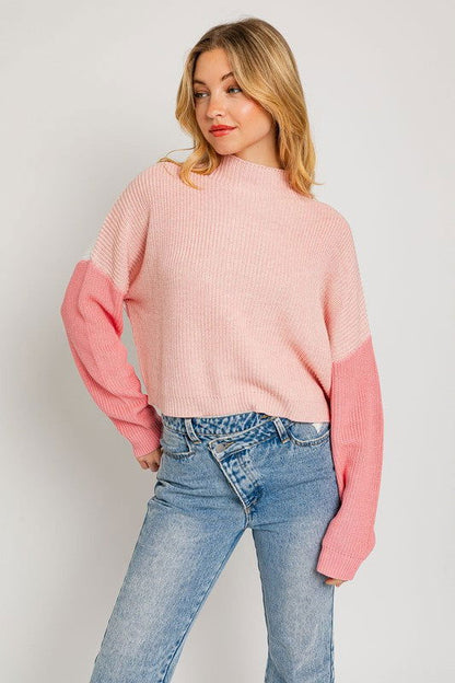 Color Block Oversize Mock Neck Sweater - Ro + Ivy