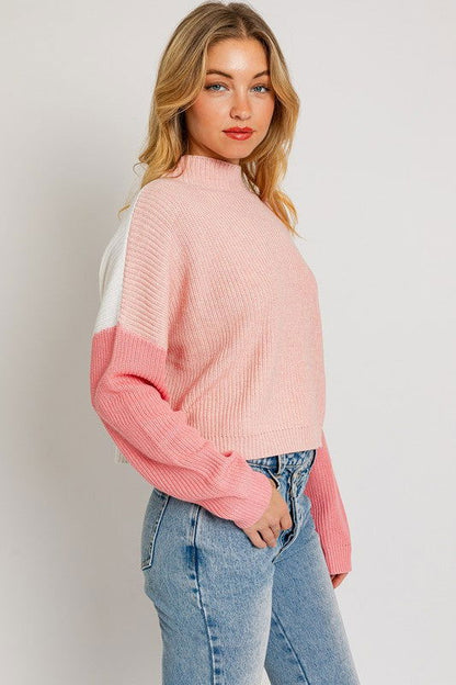 Color Block Oversize Mock Neck Sweater - Ro + Ivy