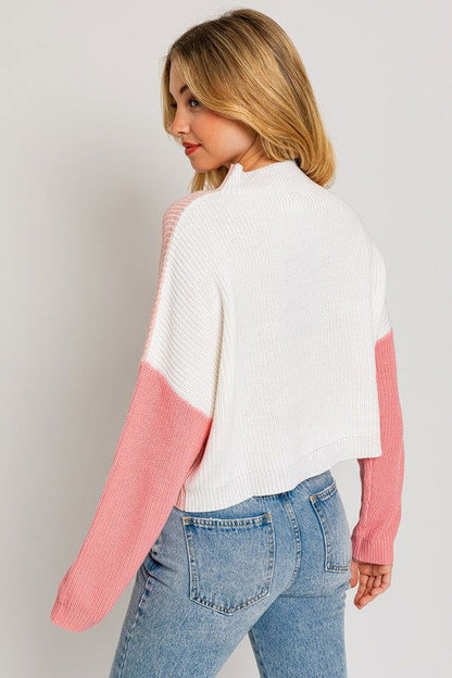 Color Block Oversize Mock Neck Sweater - Ro + Ivy