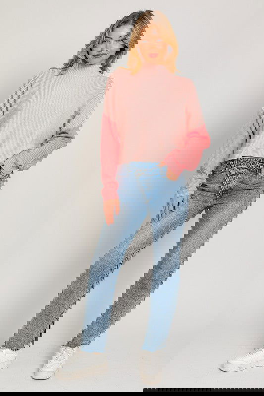 Color Block Oversize Mock Neck Sweater - Ro + Ivy