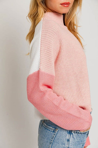 Color Block Oversize Mock Neck Sweater - Ro + Ivy