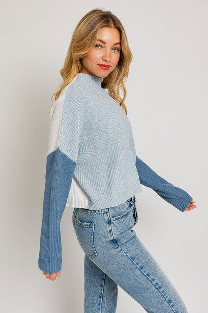 Color Block Oversize Mock Neck Sweater - Ro + Ivy