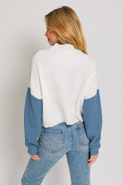 Color Block Oversize Mock Neck Sweater - Ro + Ivy