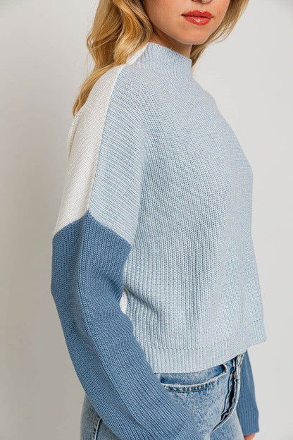 Color Block Oversize Mock Neck Sweater - Ro + Ivy