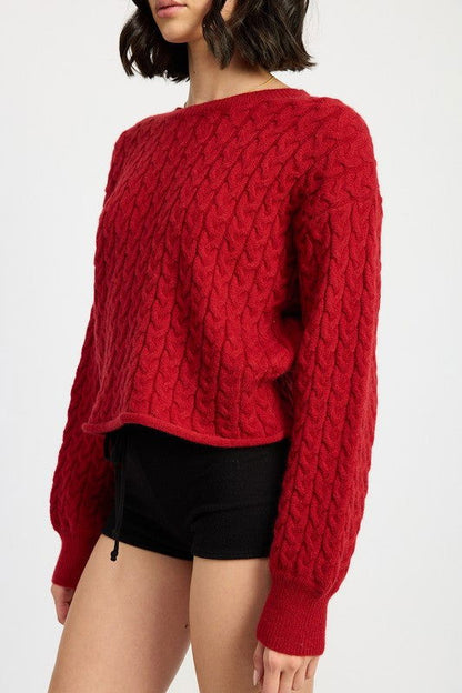 Crewneck Cable Knit Crop Sweater – outfit idea for women | Ro + Ivy