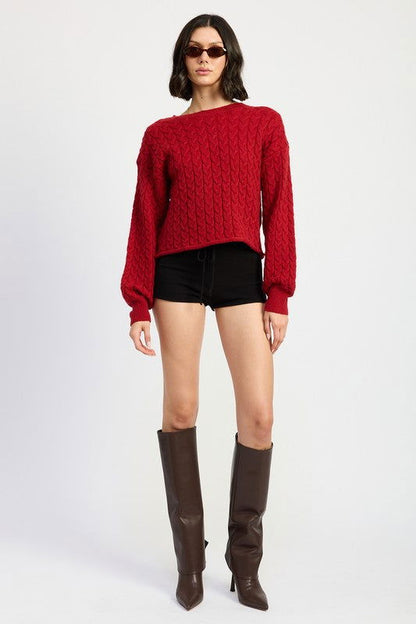 Crewneck Cable Knit Crop Sweater – outfit idea for women | Ro + Ivy