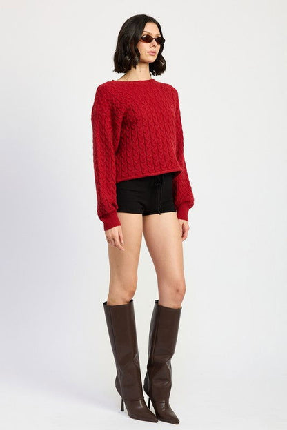 Crewneck Cable Knit Crop Sweater – outfit idea for women | Ro + Ivy
