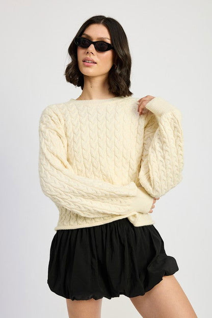 Crewneck Cable Knit Crop Sweater – IVORY outfit idea for women | Ro + Ivy