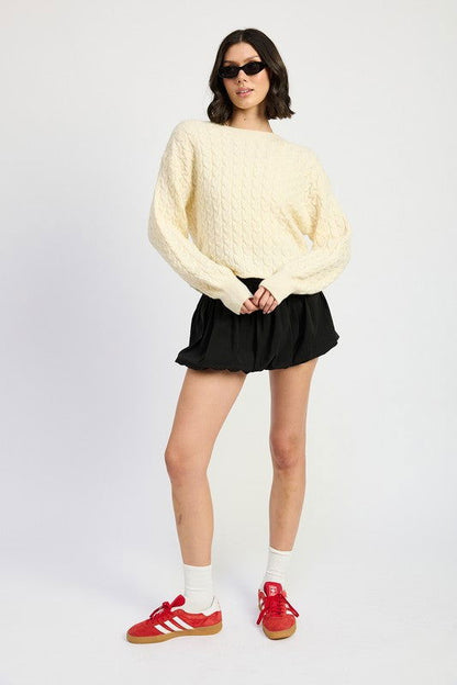 Crewneck Cable Knit Crop Sweater – outfit idea for women | Ro + Ivy