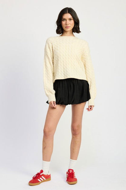 Crewneck Cable Knit Crop Sweater – outfit idea for women | Ro + Ivy