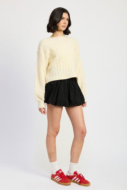 Crewneck Cable Knit Crop Sweater – outfit idea for women | Ro + Ivy