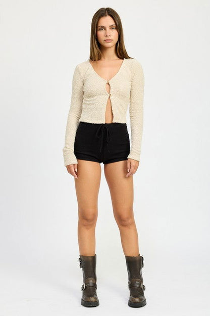 Cropped Fuzzy Sweater Cardigan - Ro + Ivy