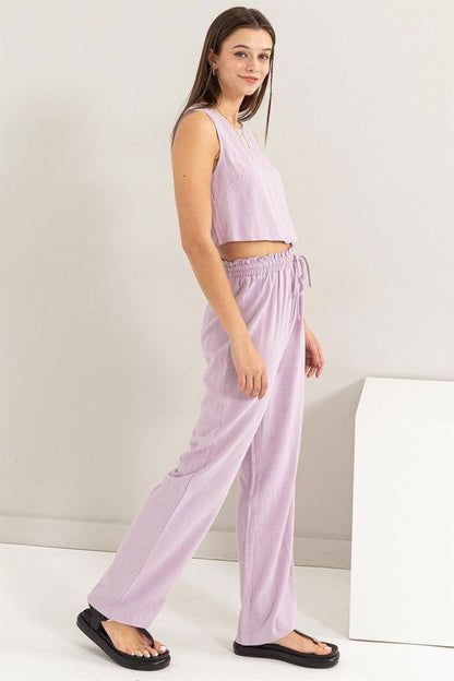 D-Linen Blended Top And Pants Set – outfit idea for women | Ro + Ivy