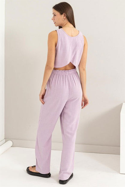 D-Linen Blended Top And Pants Set – outfit idea for women | Ro + Ivy