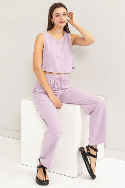 D-Linen Blended Top And Pants Set – outfit idea for women | Ro + Ivy