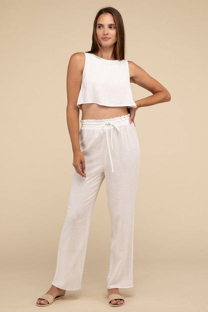 D-Linen Blended Top And Pants Set – outfit idea for women | Ro + Ivy