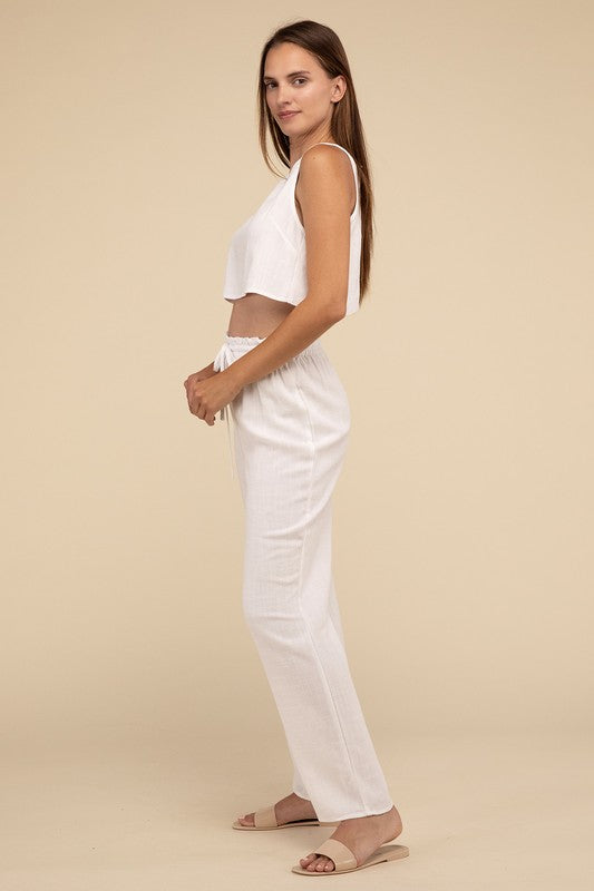 D-Linen Blended Top And Pants Set – outfit idea for women | Ro + Ivy