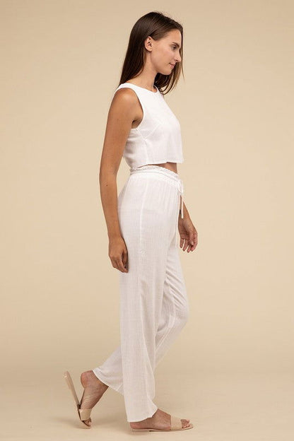 D-Linen Blended Top And Pants Set – outfit idea for women | Ro + Ivy