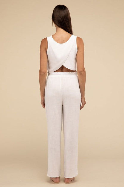 D-Linen Blended Top And Pants Set – outfit idea for women | Ro + Ivy
