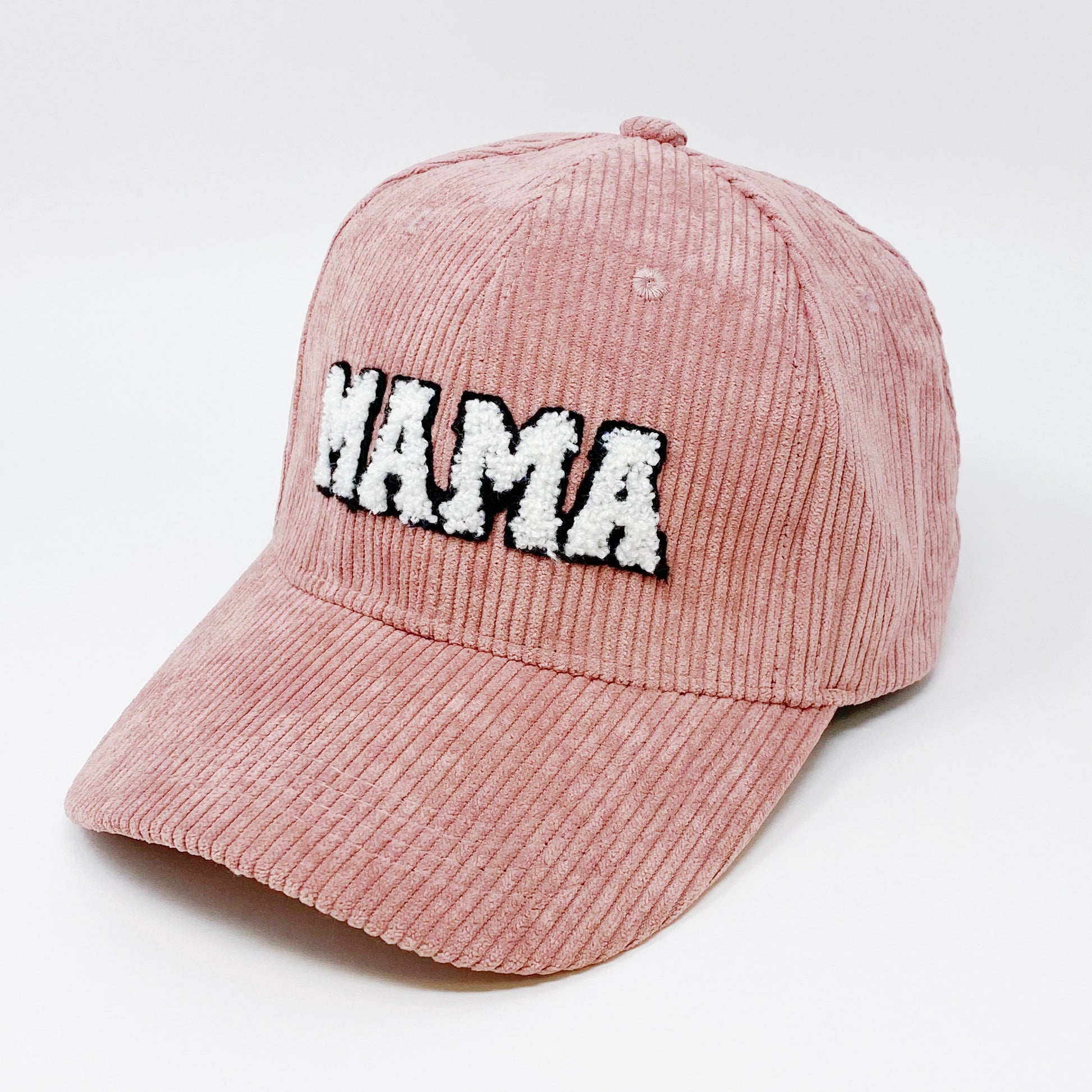 Corduroy MAMA Baseball Cap — Fuzzy Patch Letter Curved Brim Adjustable Fit - Baseball Caps