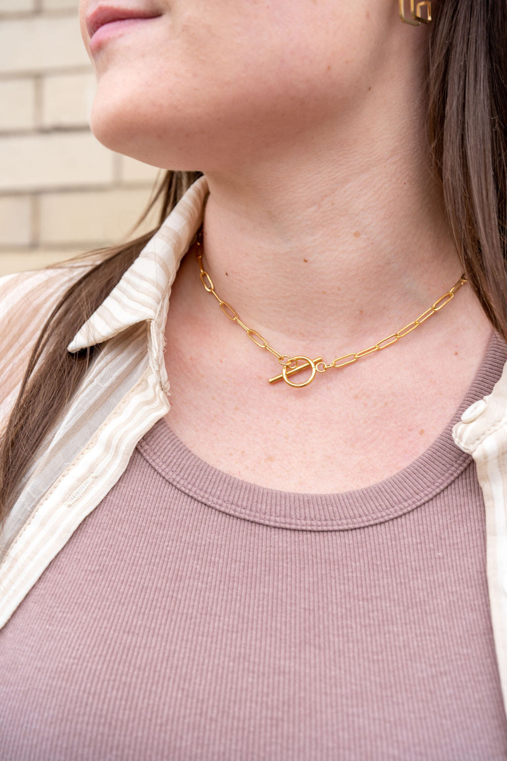 Luxe Gold Paperclip Chain Toggle Clasp Necklace 20" — 18K Plated Layering Everyday Jewelry - Necklaces