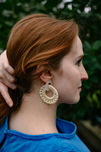 Light Rattan Textured Statement Earrings — Vacation Vibe Coastal Resort Dangle Style - Earrings