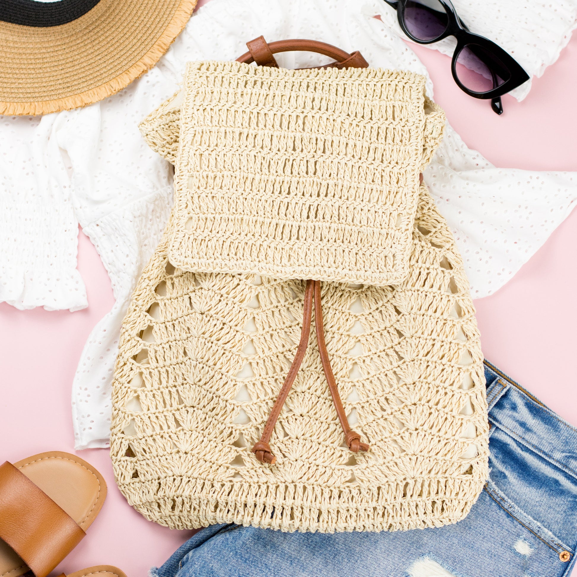 Woven Straw Backpack - Backpack