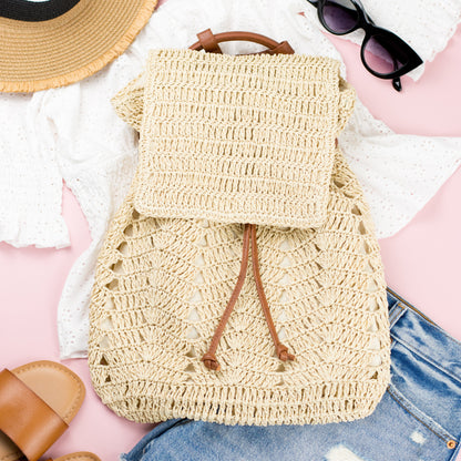 Woven Straw Backpack - Backpack